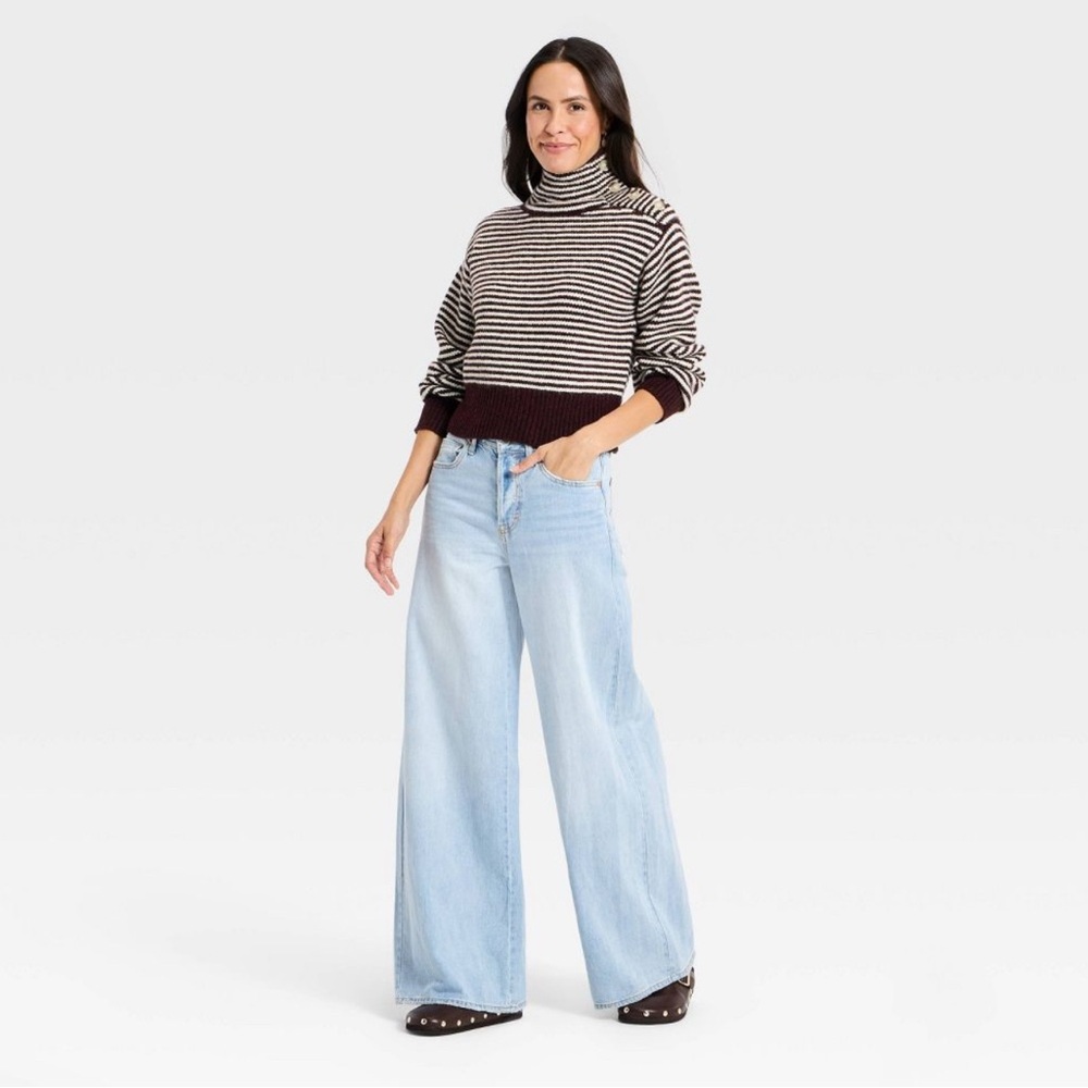 Long-Sleeve Funnel Neck Button Pullover Sweater U… - image 3